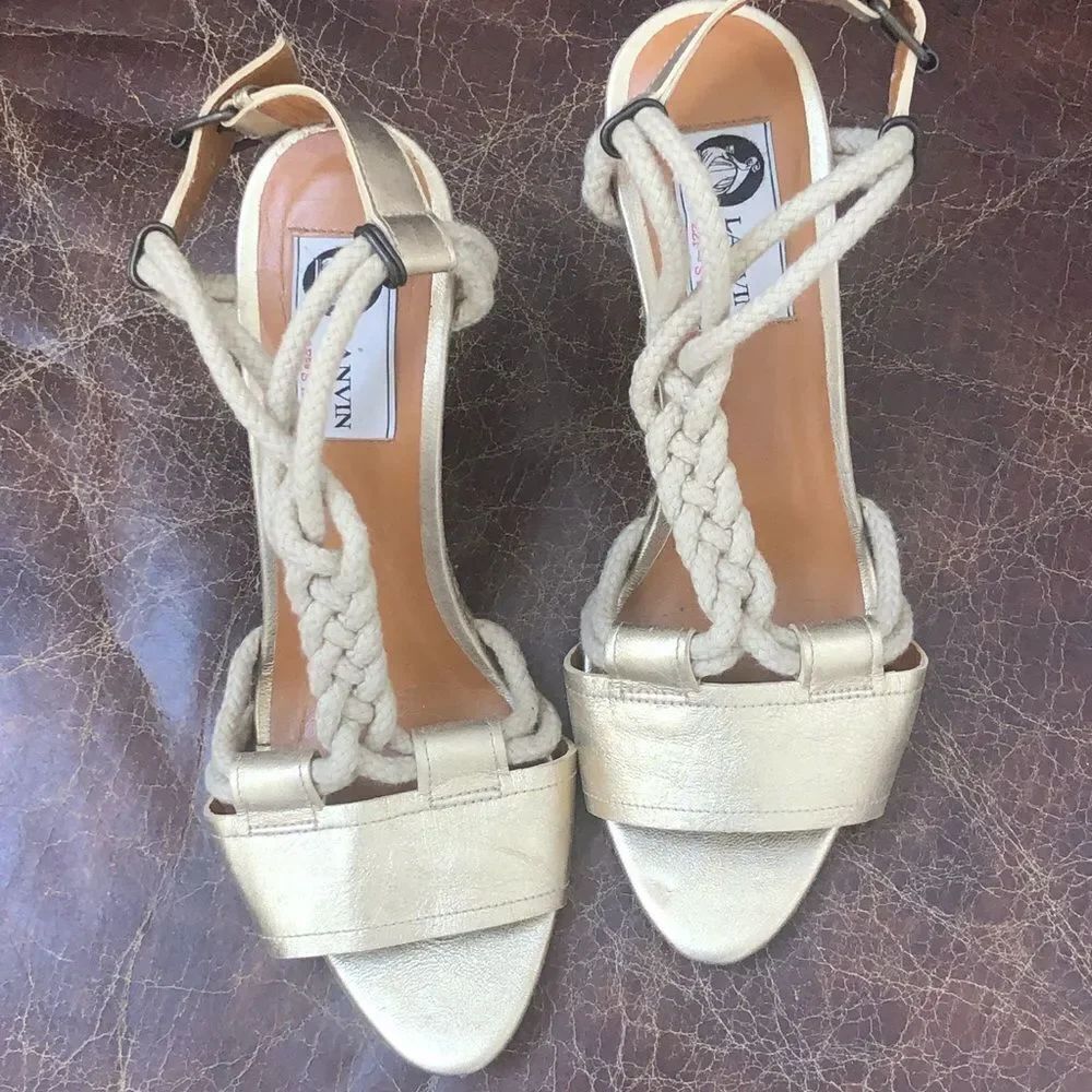 Lanvin metallic gold rope wedges sandals 7